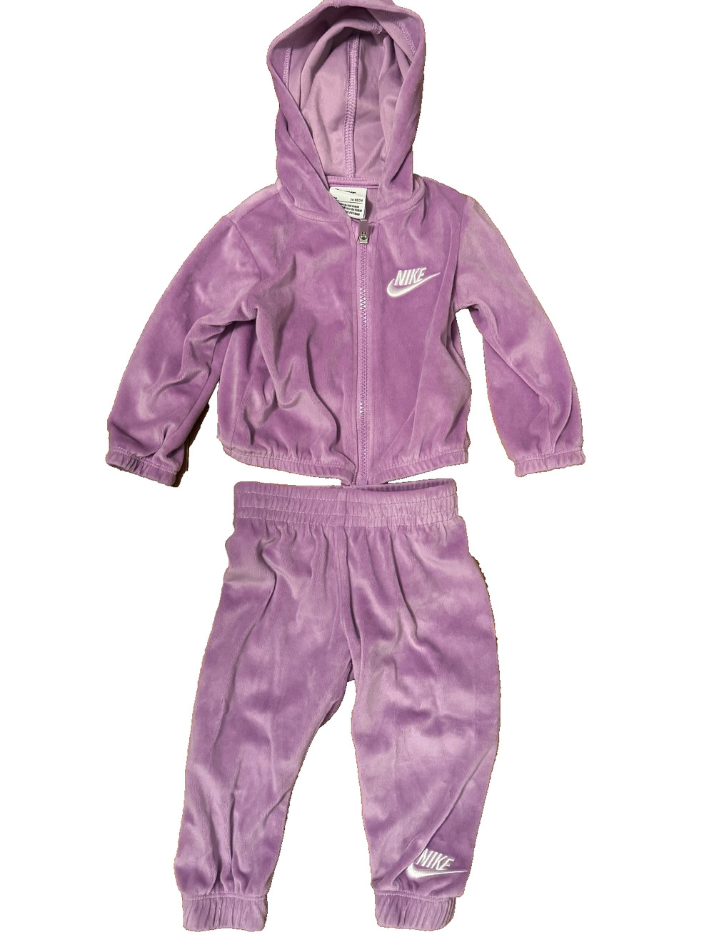 Nike Velour Jogger Set Baby Girl 12M Purple 2 Piece Pants Hoodie